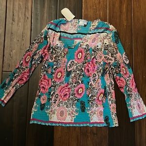 Alberto Makali colorful sequin blouse v neck NWT